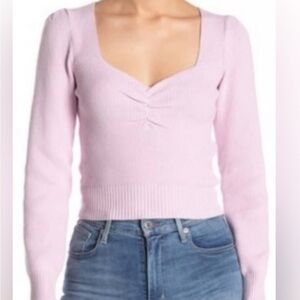 ASTR the Label Lilac Pale Pink Sweetheart Neck Long Sleeve Crop Sweater
